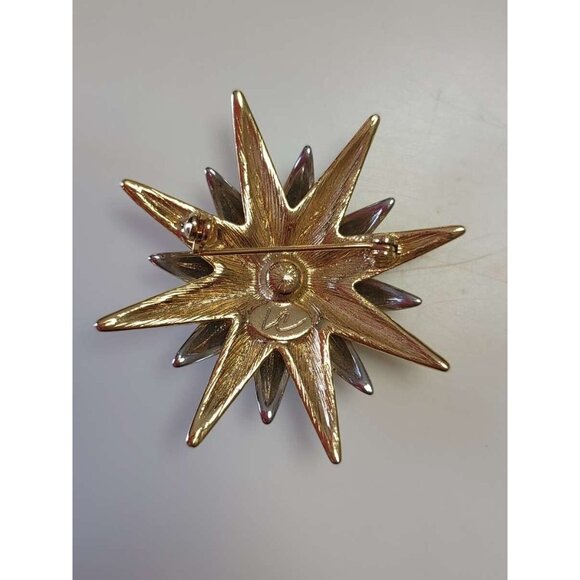 Liz Claiborne Celestial Sun Moon Brooch Sunburst Gold Silver Tone - Picture 6 of 9